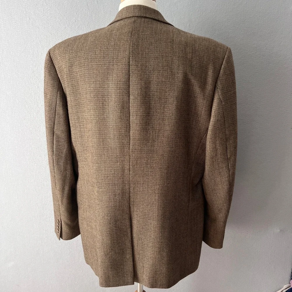 Chaps Blazer Mens 48R Brown Houndstooth 100% Wool Two Button Sport Coat Classic